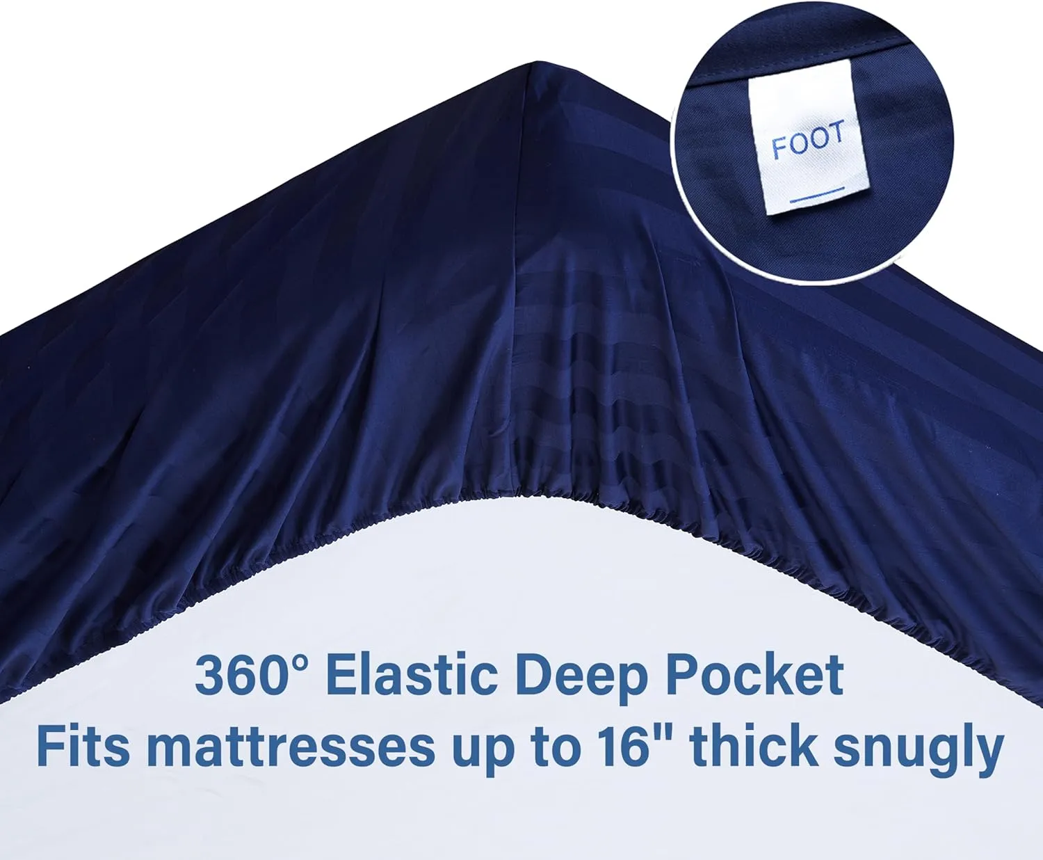 100% Egyptian Cotton Fitted Sheet Twin Size Only, 600 Thread Count, 8"-16" Deep Pocket Sateen Weave Bottom Sheet, Soft Breathable Comfy & Hotel Quality (Twin, Striped Navy Blue)