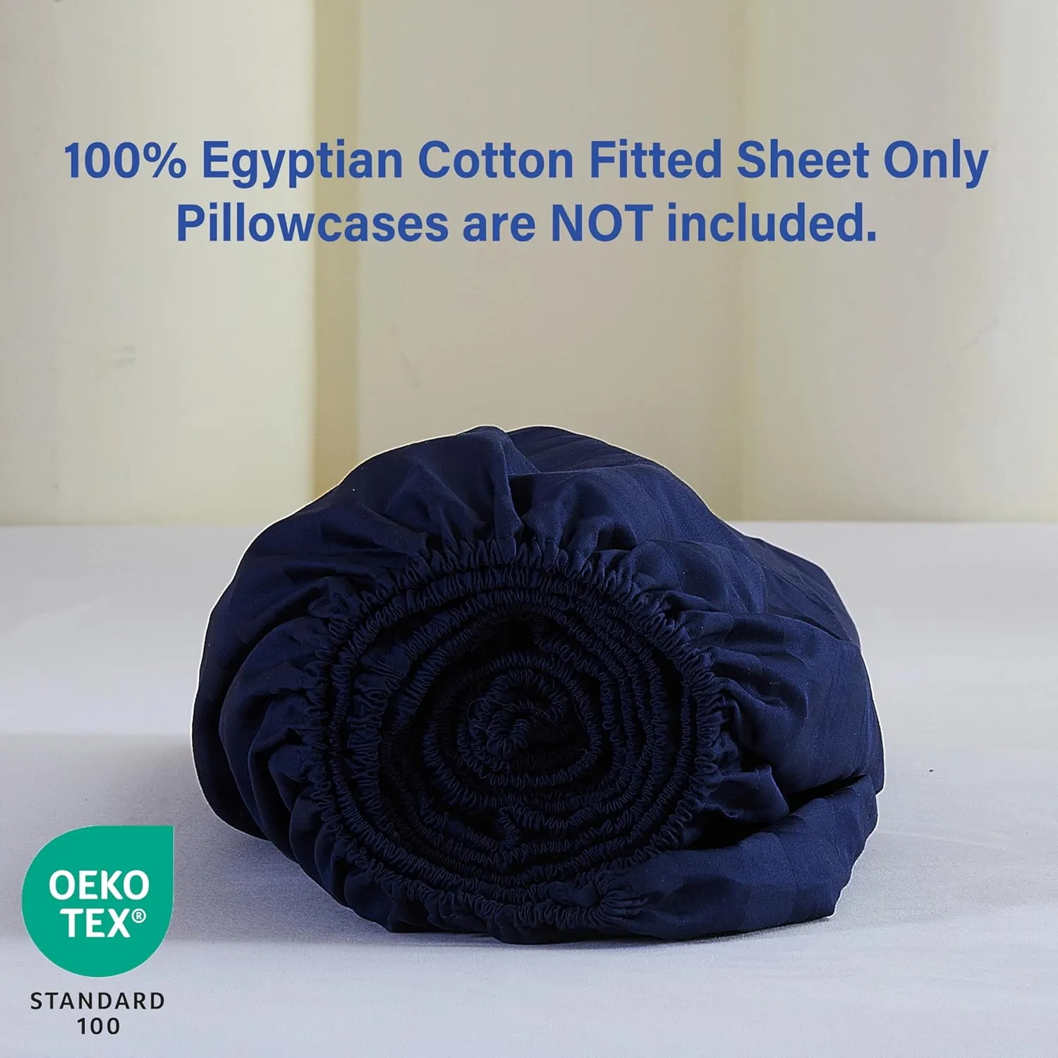 100% Egyptian Cotton Fitted Sheet Twin Size Only, 600 Thread Count, 8"-16" Deep Pocket Sateen Weave Bottom Sheet, Soft Breathable Comfy & Hotel Quality (Twin, Striped Navy Blue)