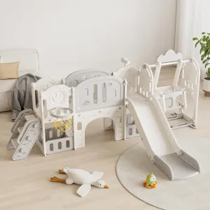 11 in 1 Toddler Slide Set, Kids Slide for Toddlers, Baby Climber Slide PlaySet with Basketball Hoop and Extra Long Aisle, Strong Swing,Outdoor Indoor Playground for Toddlers(Grey)