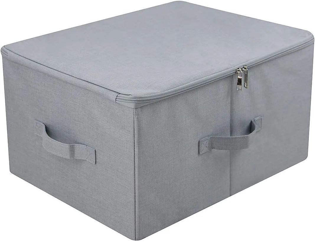 17.6"x 13.6"x 9.7",Dust-proof Closet Clothes Storage Boxes with Zip Lid, Breathable Fabric & Collapsible Design Organizer Bins for Clothing Toy Dolls Shoes Blankets, Light Gray, 2pcs