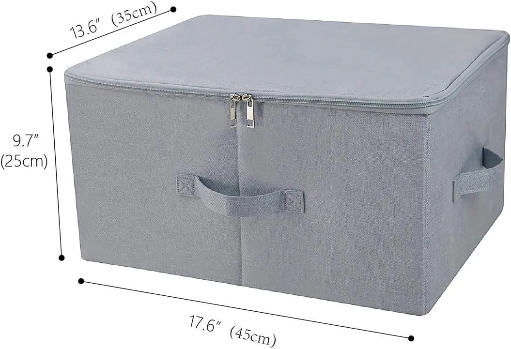 17.6"x 13.6"x 9.7",Dust-proof Closet Clothes Storage Boxes with Zip Lid, Breathable Fabric & Collapsible Design Organizer Bins for Clothing Toy Dolls Shoes Blankets, Light Gray, 2pcs