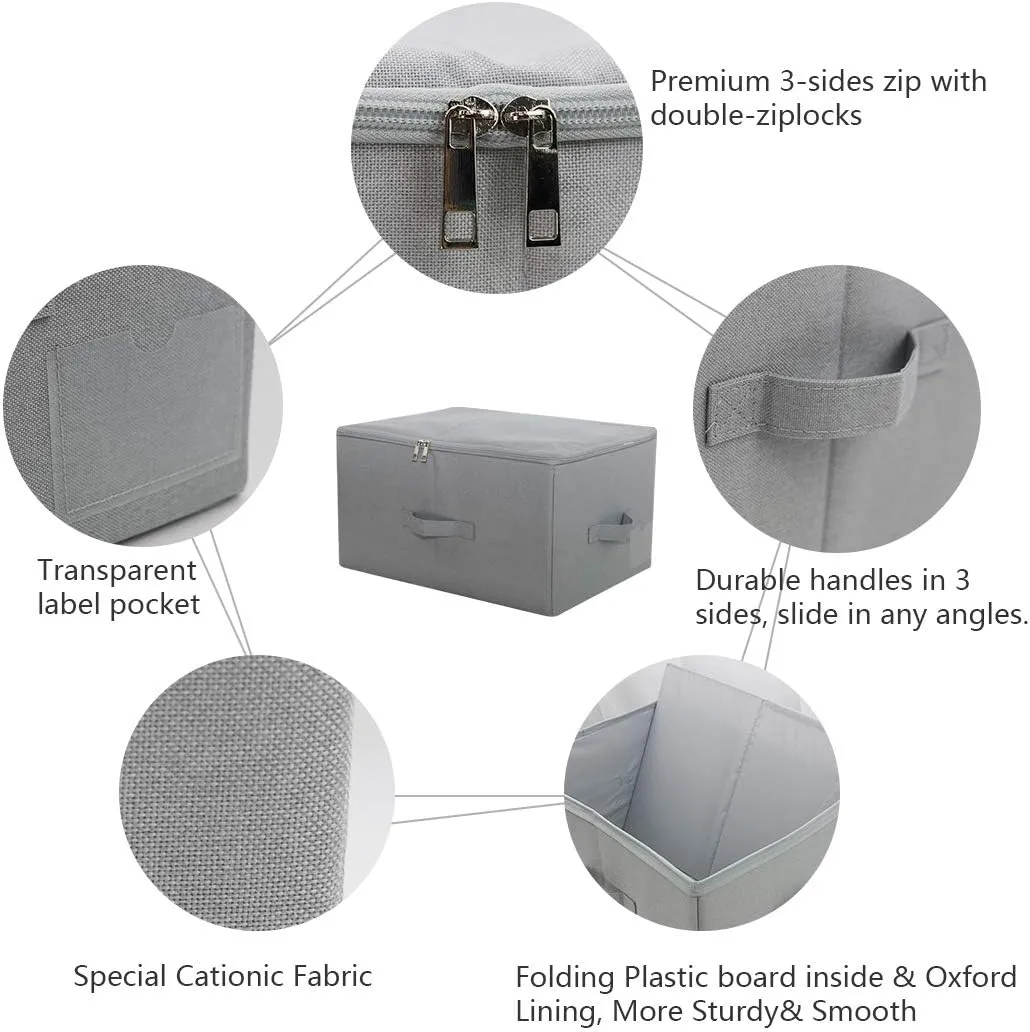17.6"x 13.6"x 9.7",Dust-proof Closet Clothes Storage Boxes with Zip Lid, Breathable Fabric & Collapsible Design Organizer Bins for Clothing Toy Dolls Shoes Blankets, Light Gray, 2pcs