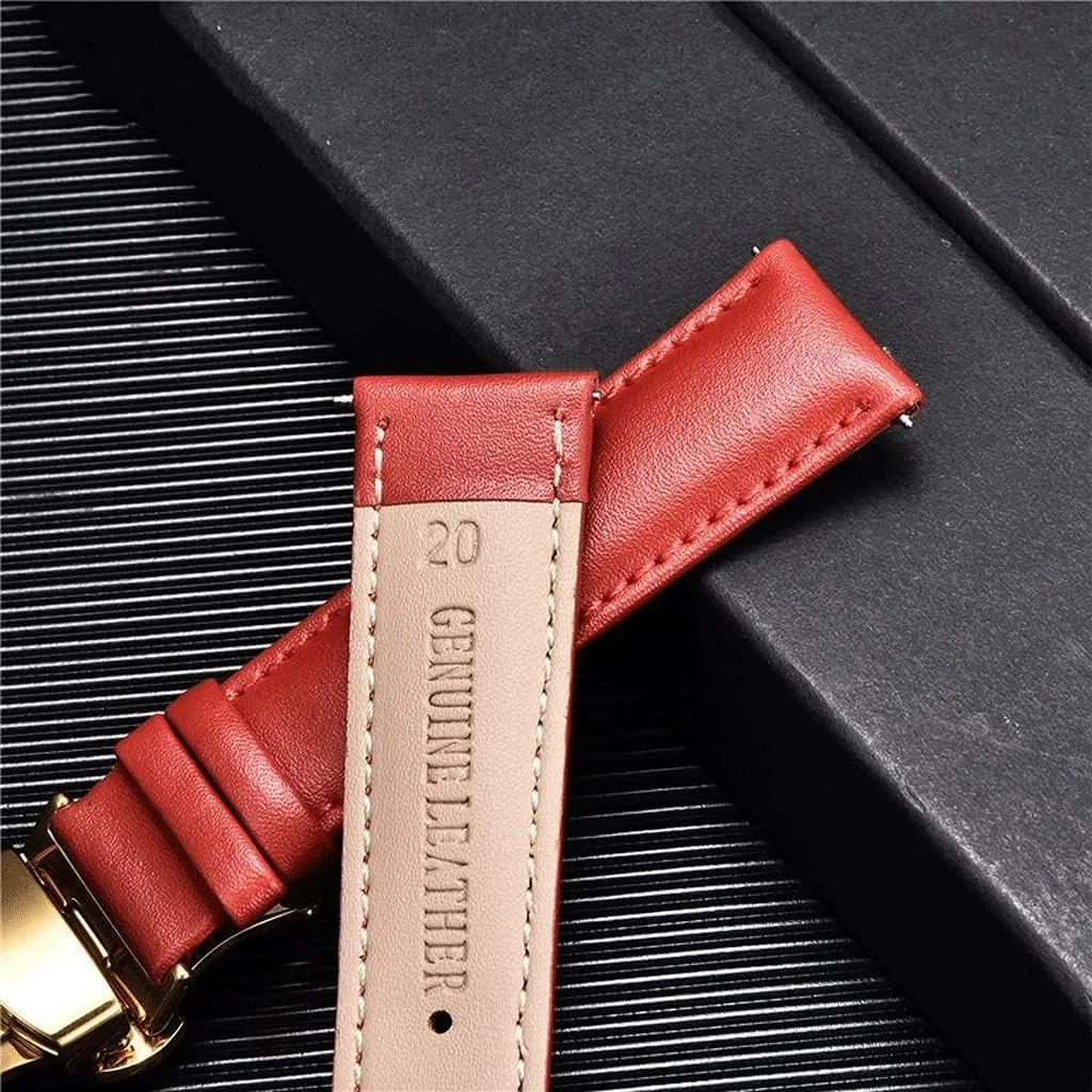 18mm 20mm 22mm 24mm Watch Band Genuine Cow Leather Watch Strap with Buckle Bracelet Green Red White Watchband(White-Dinosaur Doodle4,20mm)