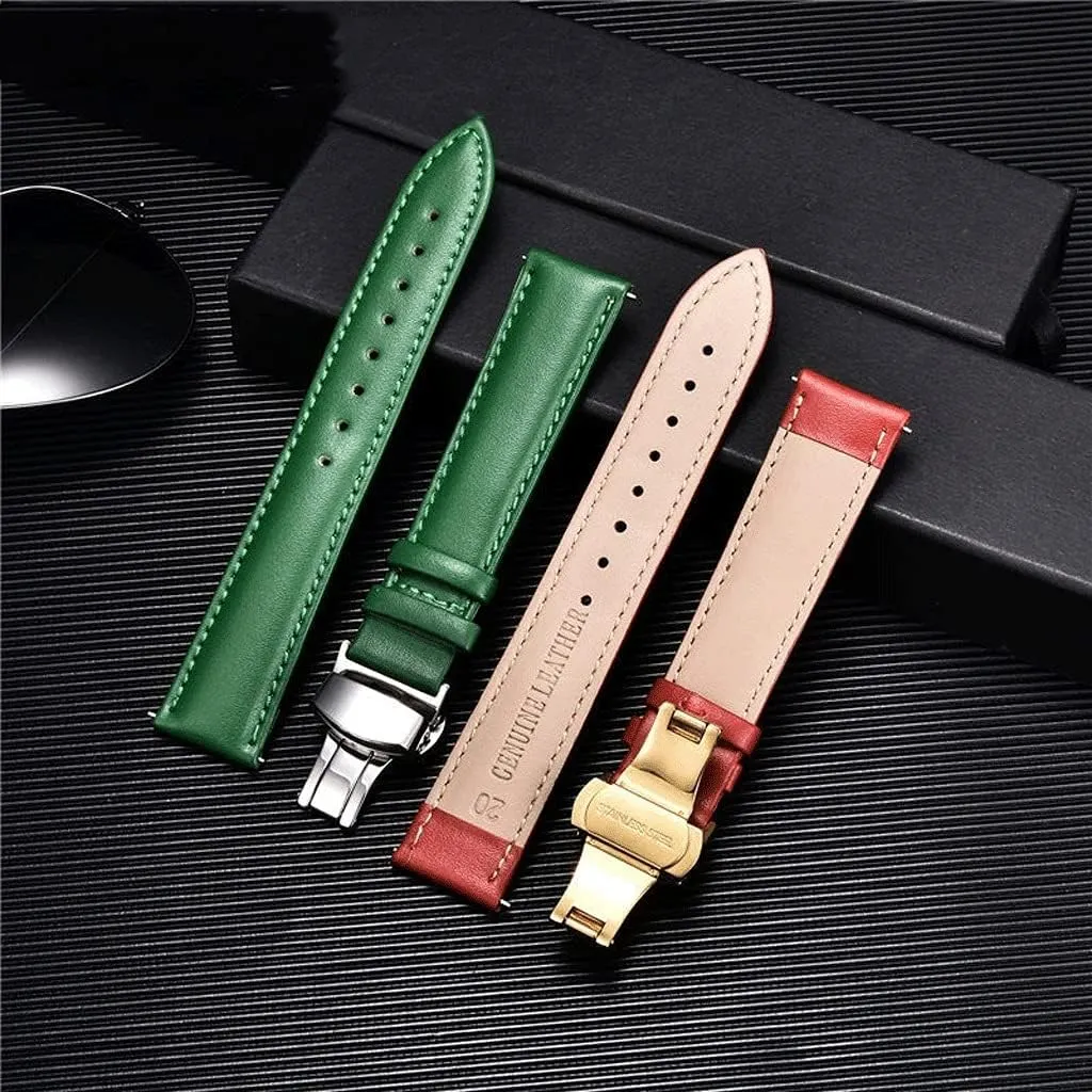 18mm 20mm 22mm 24mm Watch Band Genuine Cow Leather Watch Strap with Buckle Bracelet Green Red White Watchband(White-Dinosaur Doodle4,20mm)