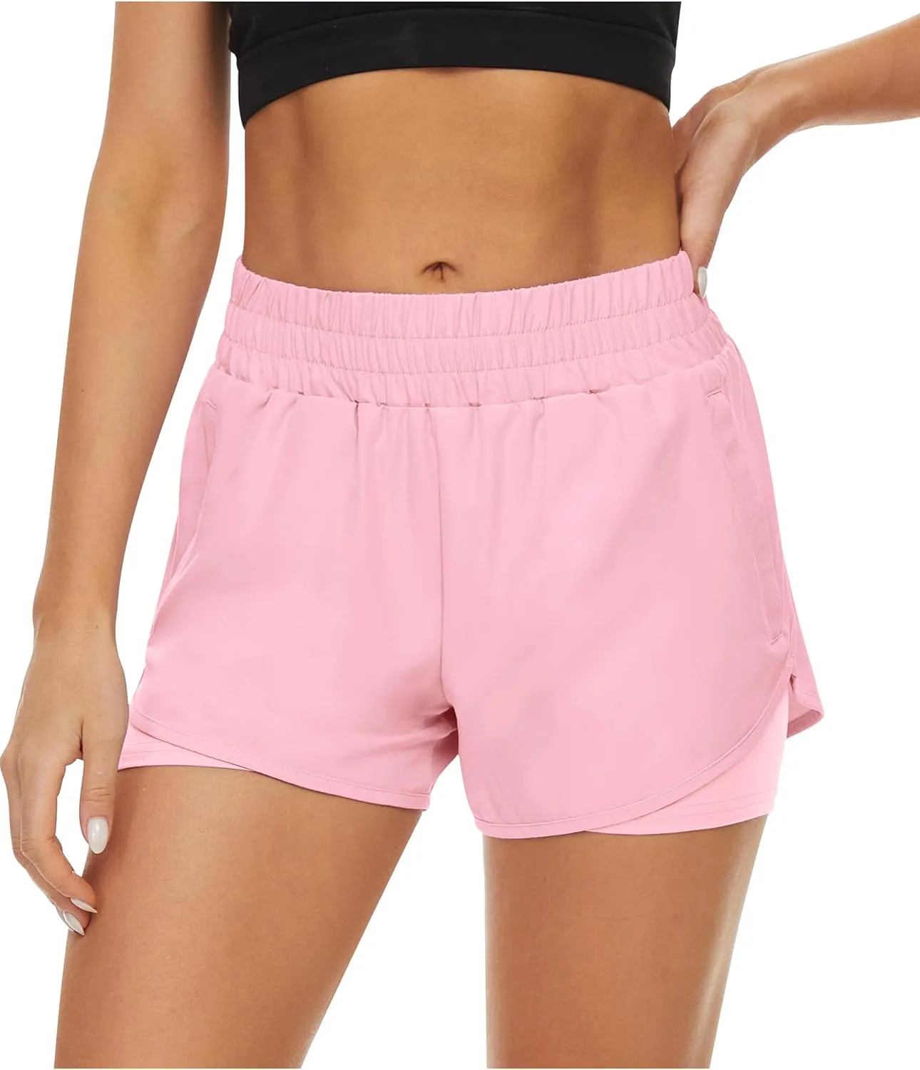 2 Pack Athletic Shorts for Women, Quick Dry Running Shorts with Pockets High Waisted Workout Gym Sports Shorts