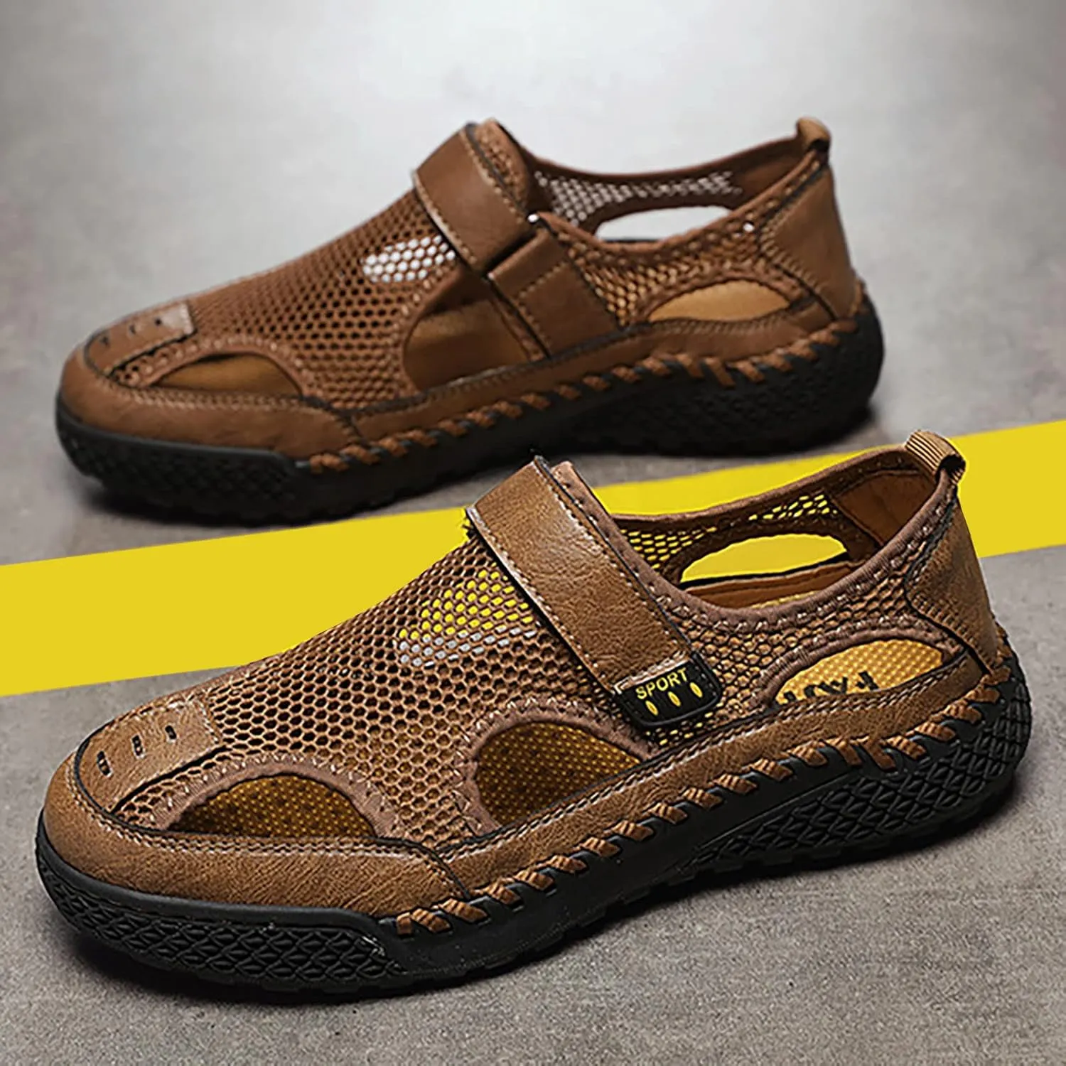 2023 Men's New Summer Breathable Versatile Trend Outdoor Handmade Large Beach Shoes Hollow Mesh Mens Slide Sandal Men's Fashi