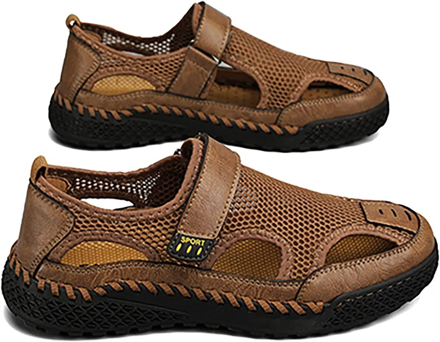 2023 Men's New Summer Breathable Versatile Trend Outdoor Handmade Large Beach Shoes Hollow Mesh Mens Slide Sandal Men's Fashi