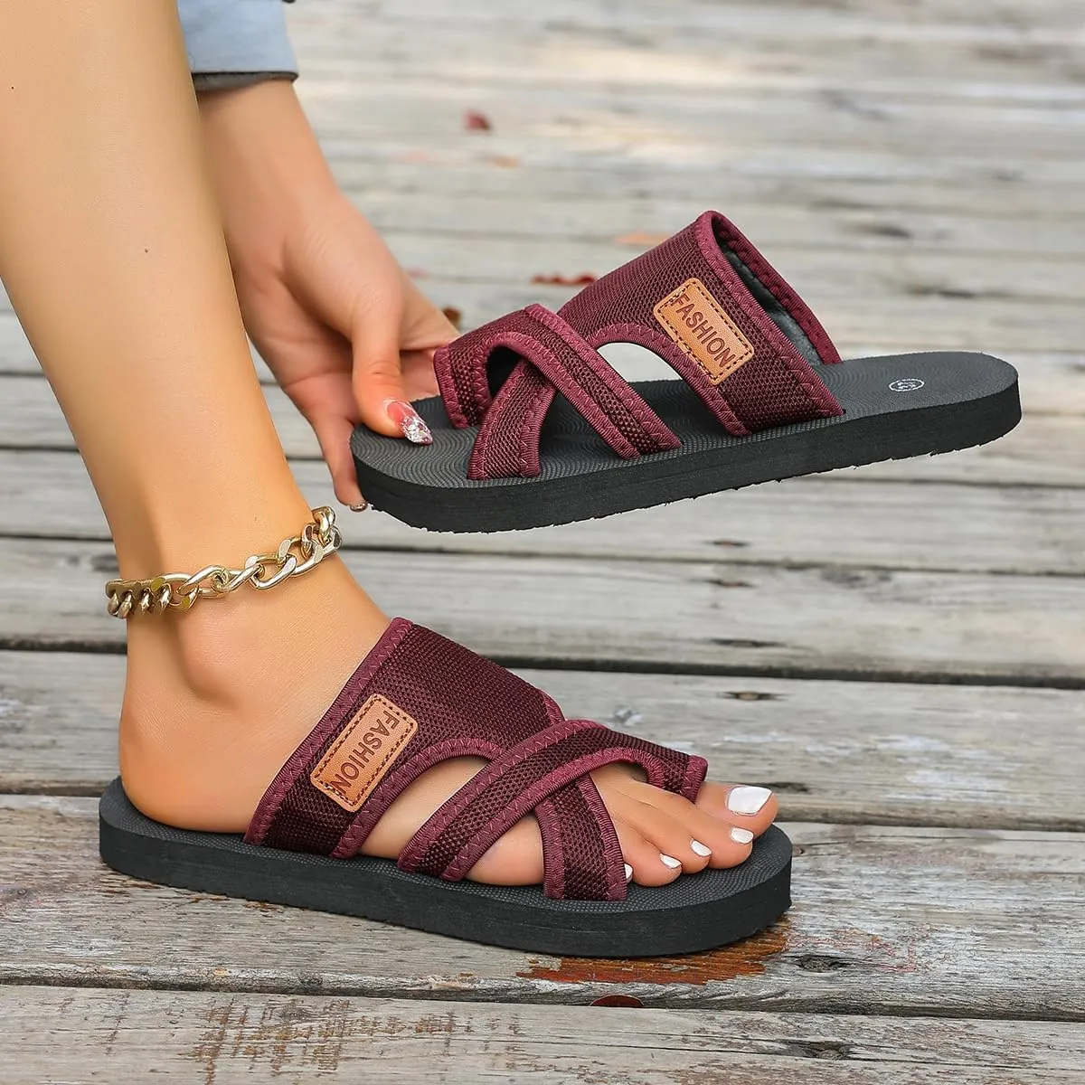 2025 Women's Hollow Mesh Slide Sandals,Comfortable Breathable Mesh Sandals for Women,Orthopedic Summer Flats Beach Slippers