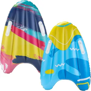 2Pcs Inflatable Bodyboard with Handles - Portable Surf Body Board Lightweight Swimming Floating Surfboard for Lawn Slide Water Kids Learn to Swim Summer Beach Fun Activity