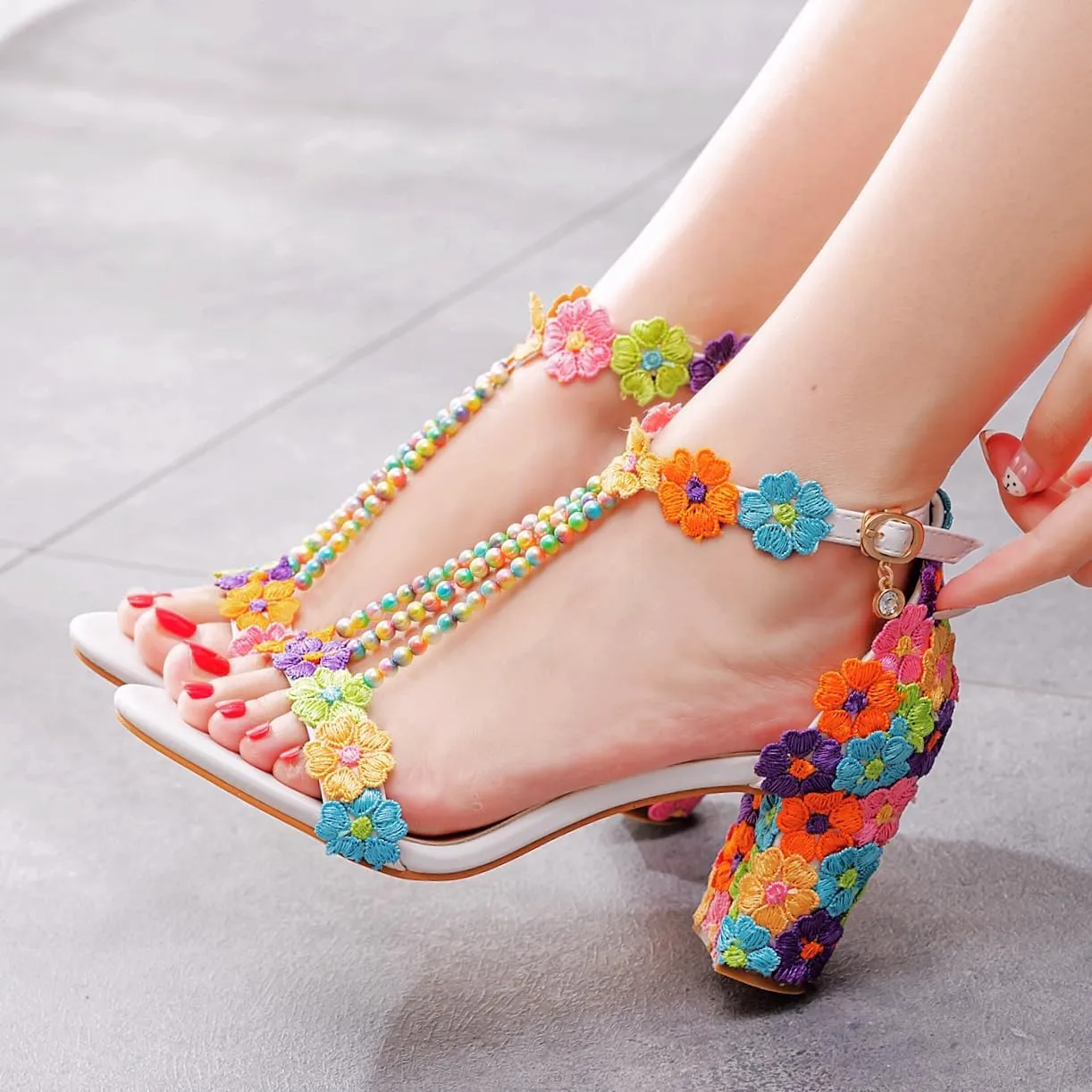 3 Inches Elegant High Heels Women Banquet Sandals Wedding Shoes White Lace Party Dress Pumps C07YLYM