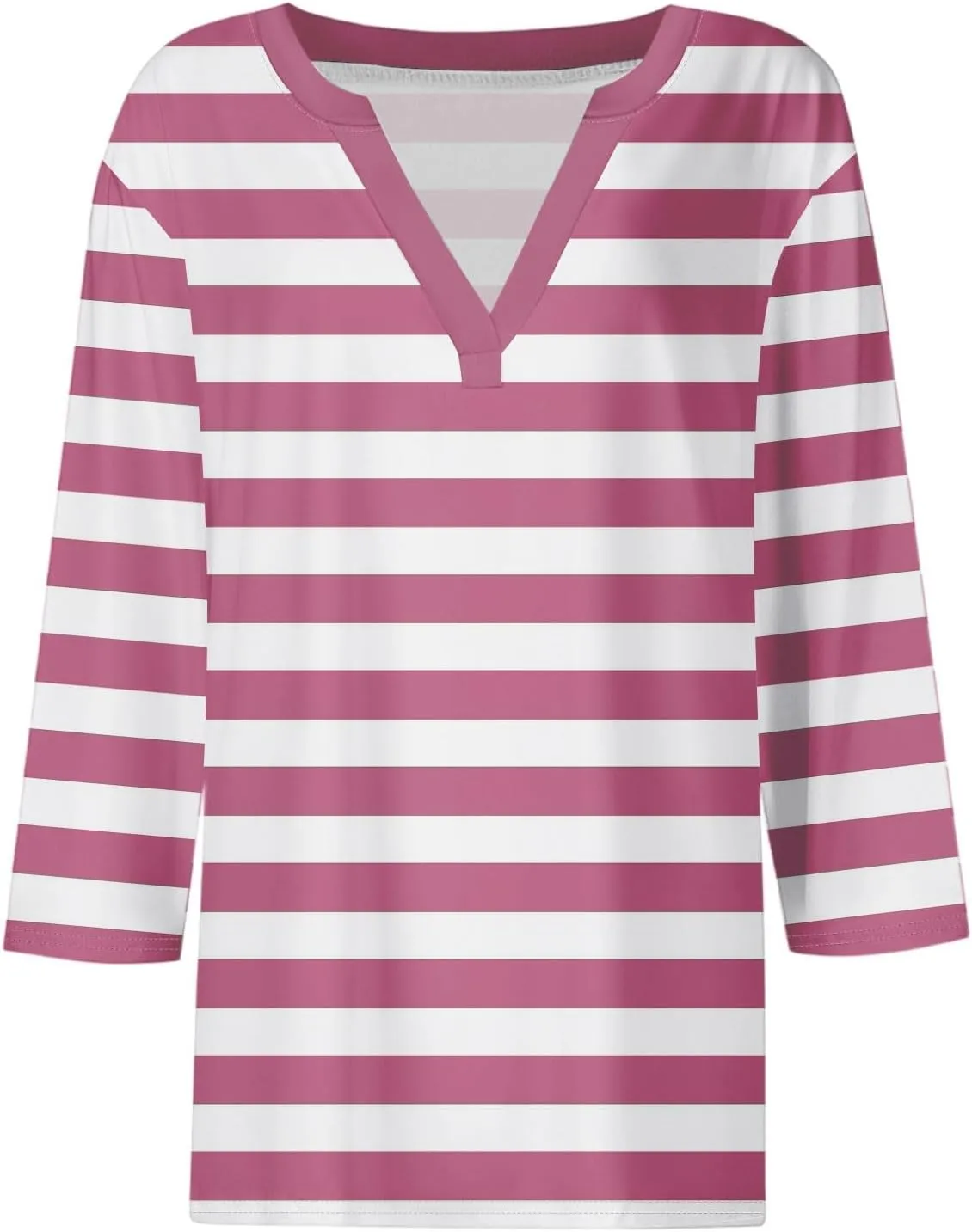 3/4 Length Sleeve Womens Tops Trendy Striped V Neck T Shirts Casual Loose Fit Workout Three Quarter Dressy Blouse