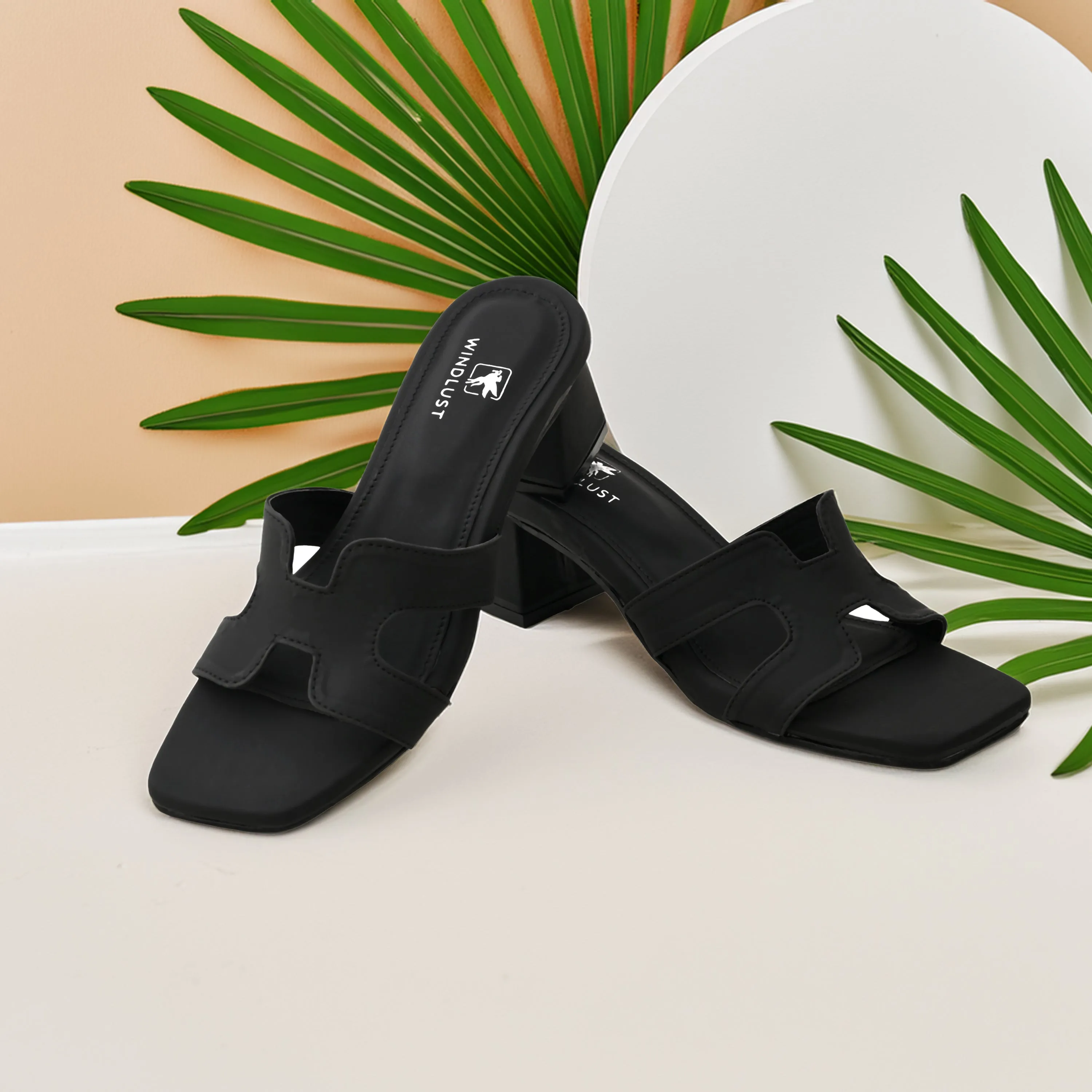 4 Way Cut Solid Heels - Jet Black