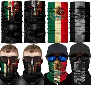 4x Mexican Flag Skull Face Scarf Breathable Neck Gaiter Tube Balaclava Dust Proof Windproof UV Headwear for Cycling Hiking Camping Climbing Fishing Hunting