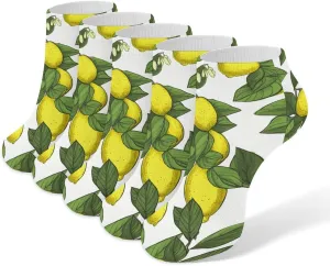 5 Pairs Ankle Socks Soft Breathable No Show Socks Comfortable Cotton Low Cut Casual Socks for Women Men Yellow Fresh Lemons