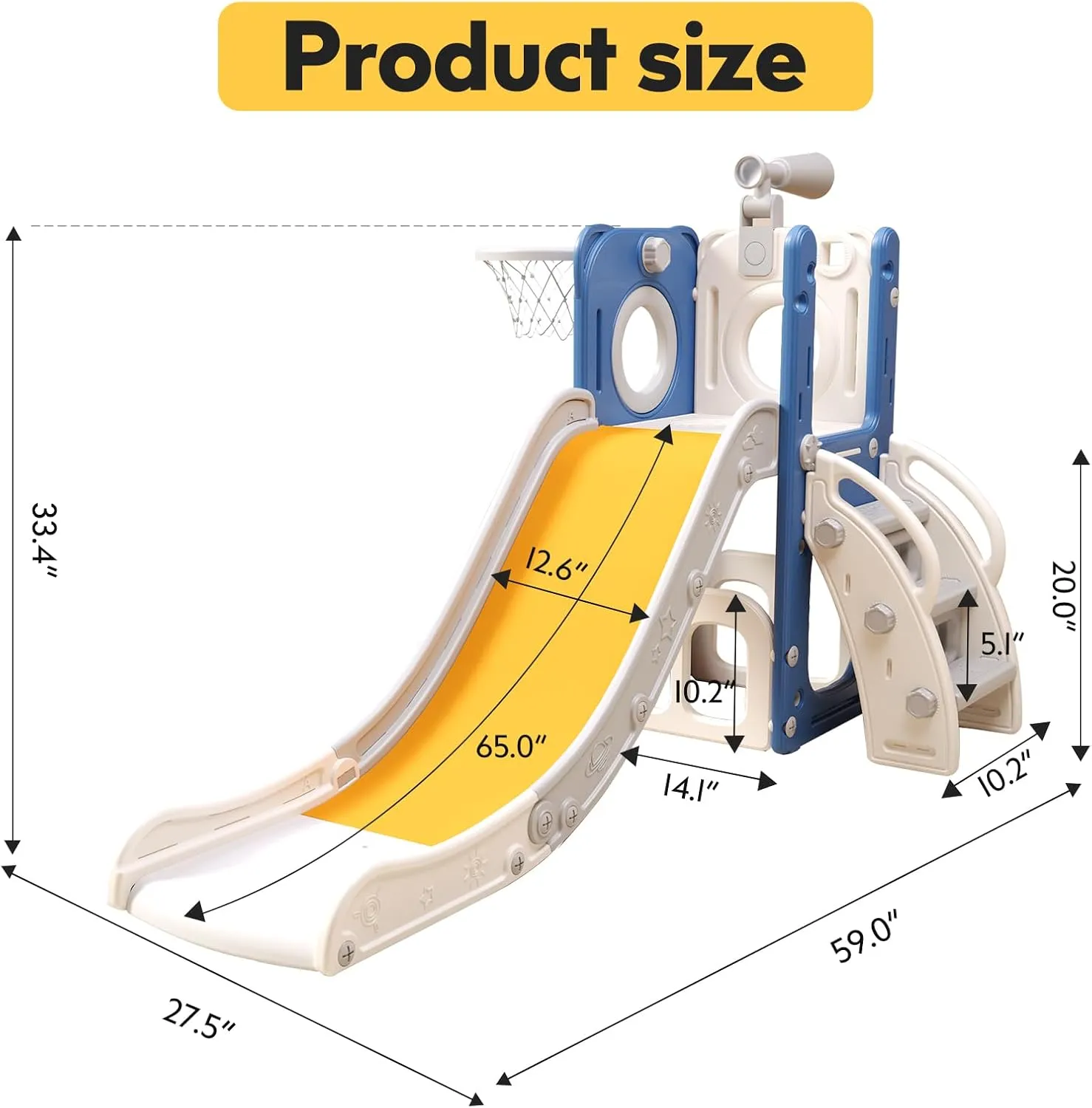 6 in 1 Toddler Playset with Slide, Kids Slide with Basketball Hoop, Ball, Ring Toss, Indoor Outdoor Toys