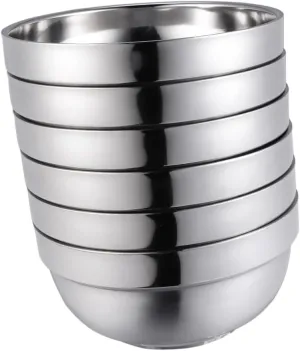 6pcs Double Layer Insulated Stainless Steel Rice Bowls Hot Soup Bowls for Family Dinnerware Easy to Clean for Home Camping Beach Use
