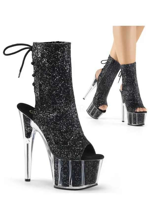 7" Heel, 2 3/4" PF Glitter Ankle Boot, Side Zip
