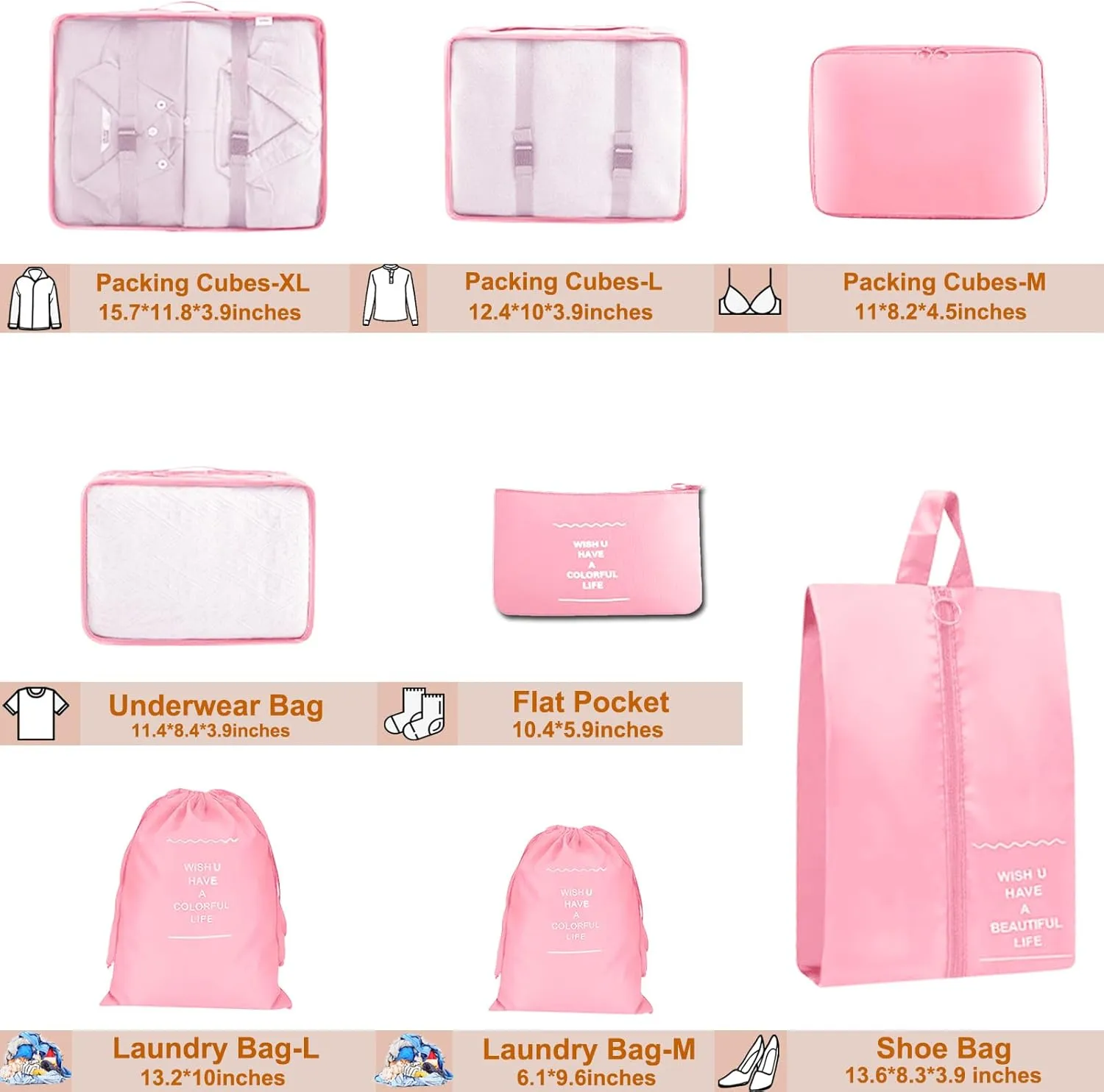 8 Set Packing Cubes for Suitcases, Compression Luggage Organizer for Travel Essentials, Large Mesh Packing Cubes