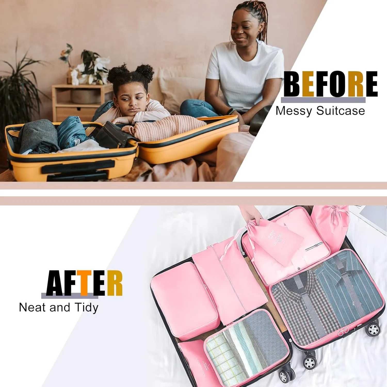 8 Set Packing Cubes for Suitcases, Compression Luggage Organizer for Travel Essentials, Large Mesh Packing Cubes