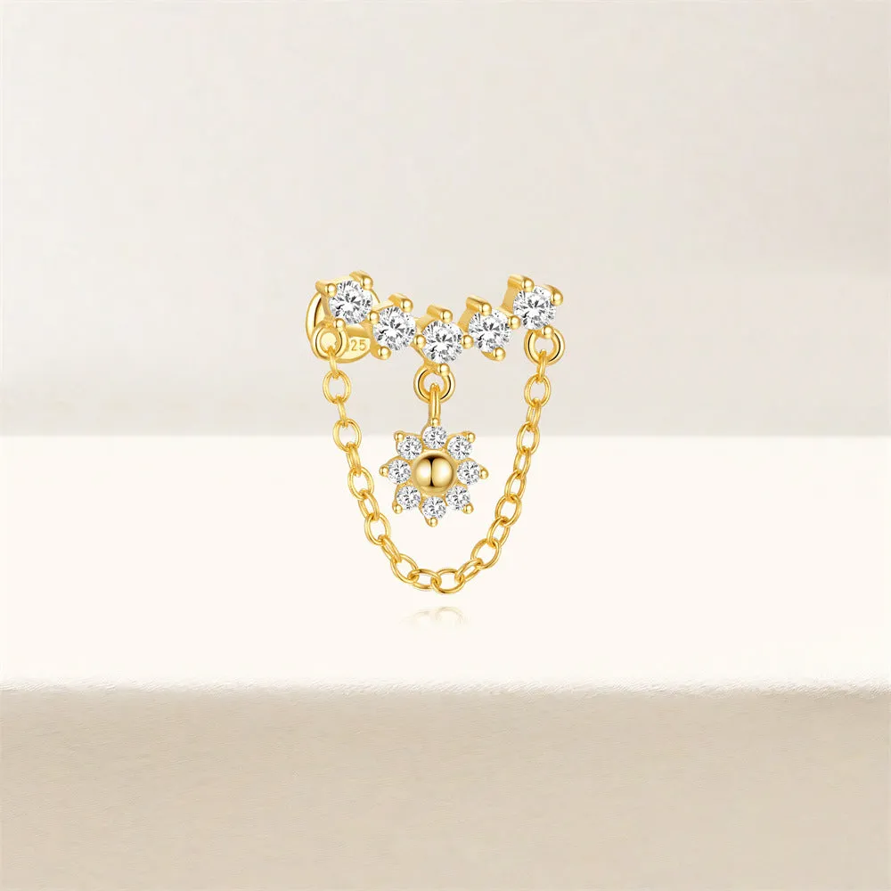 925 Silver Round Drop Chain Flat Back Earrings