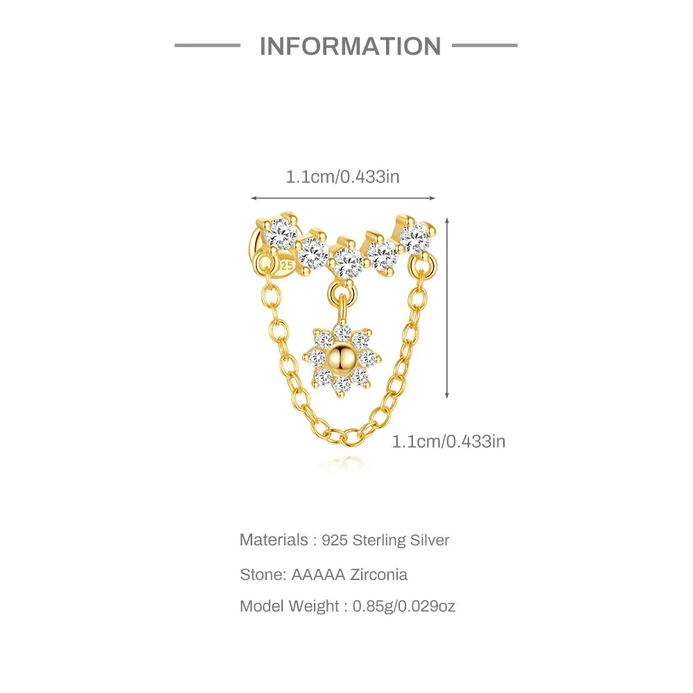 925 Silver Round Drop Chain Flat Back Earrings