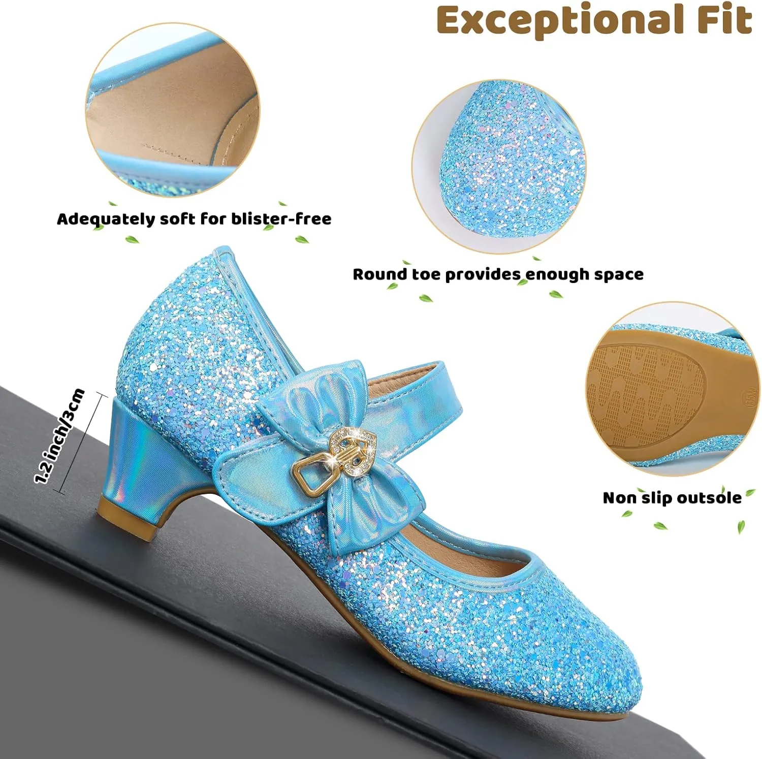 ADAMUMU Girls Low Heel Shoes PU Dress Shoes for Wedding(Little Big Kids)