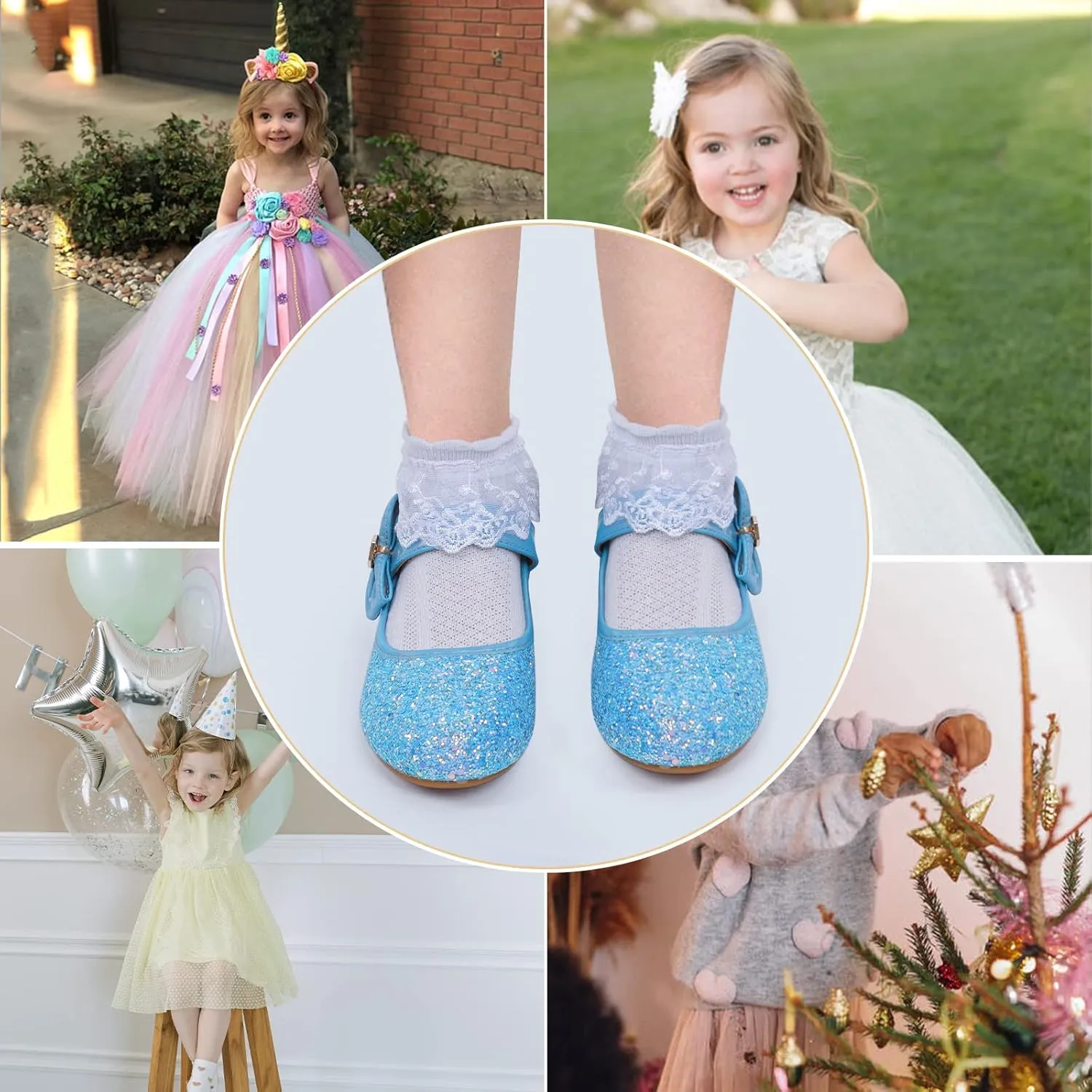 ADAMUMU Girls Low Heel Shoes PU Dress Shoes for Wedding(Little Big Kids)