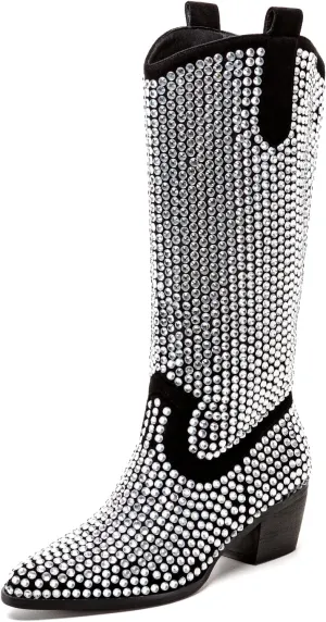 ADAMUMU Womens Wide Calf Cowboy Boots Classic Western-Style Cowboys Boots for Women Pointed Toe Womens Cowgirl Boots with Chunky Heel Non-Slip Sole for Adding Timeless Elegance to Your Wardrobe