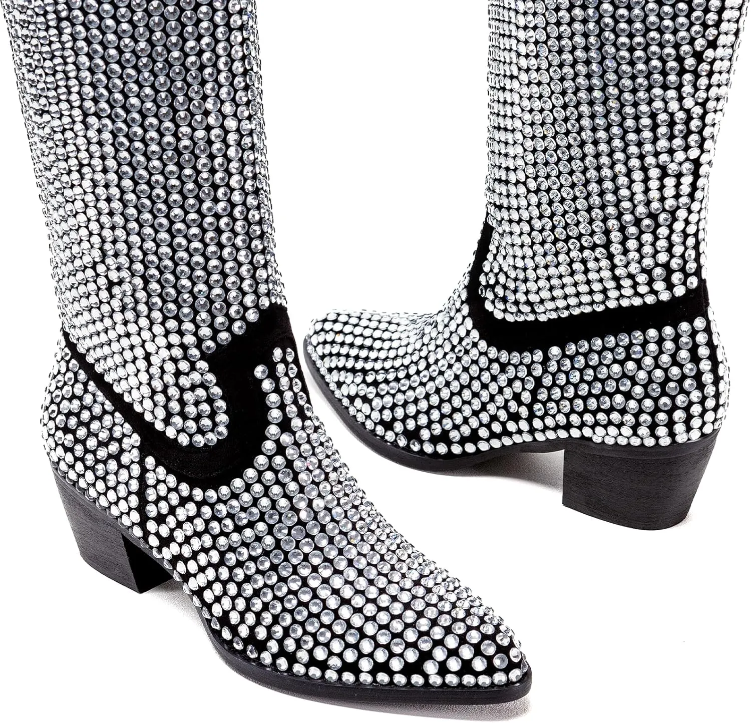 ADAMUMU Womens Wide Calf Cowboy Boots Classic Western-Style Cowboys Boots for Women Pointed Toe Womens Cowgirl Boots with Chunky Heel Non-Slip Sole for Adding Timeless Elegance to Your Wardrobe