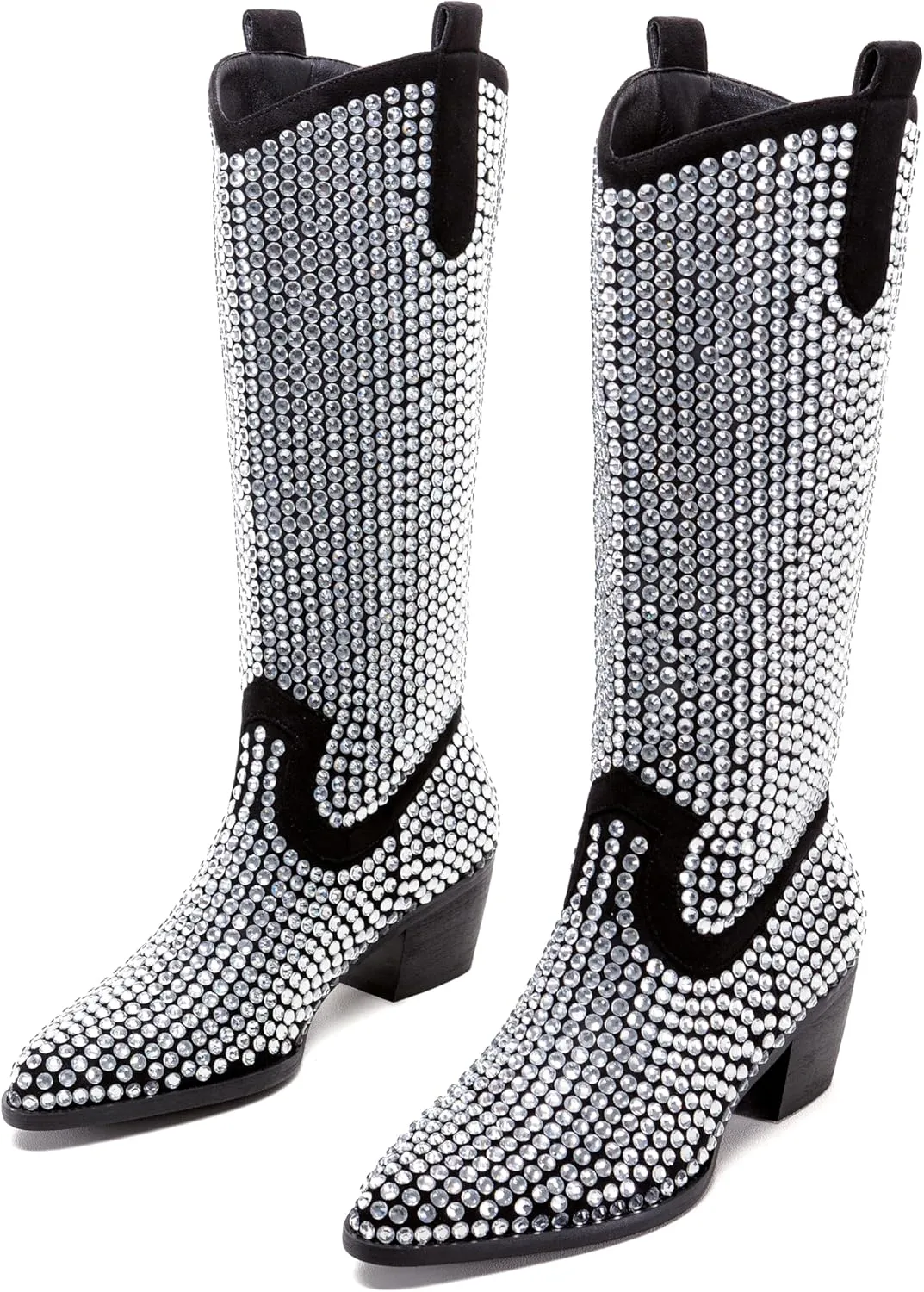 ADAMUMU Womens Wide Calf Cowboy Boots Classic Western-Style Cowboys Boots for Women Pointed Toe Womens Cowgirl Boots with Chunky Heel Non-Slip Sole for Adding Timeless Elegance to Your Wardrobe