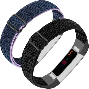 Adjustable Elastic Nylon Bands Compatible with Fitbit Alta and Alta HR Fitness Tracker, 2 Pack Braided Stretchy Wristband Accessory Bracelet Watch Strap Sport Replacement Band for Women Men