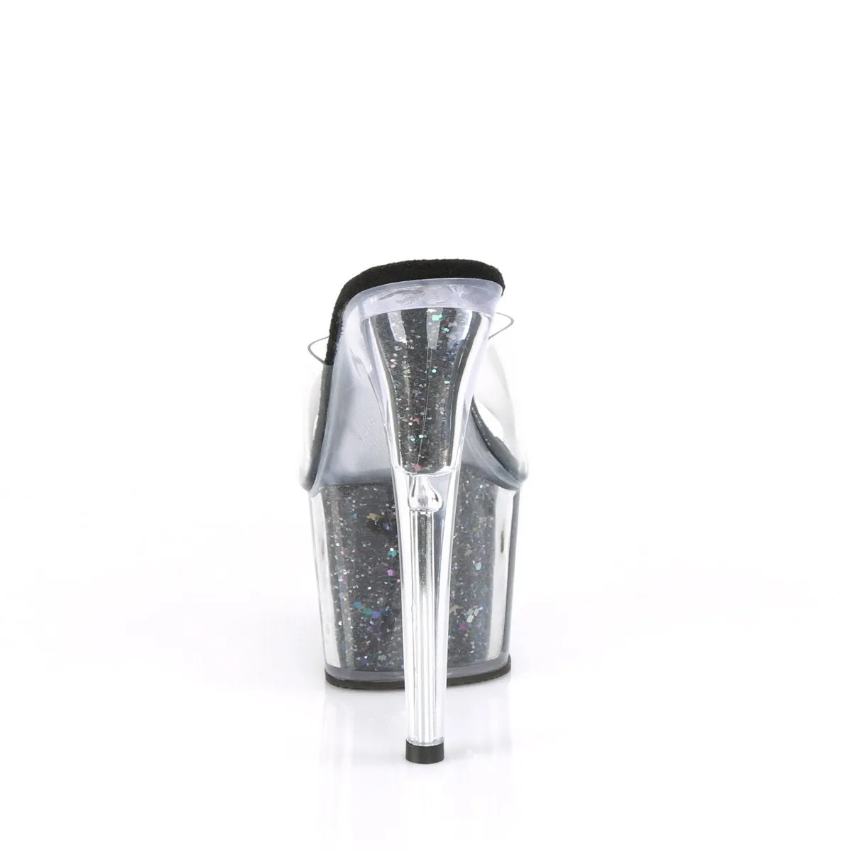 ADORE-701CG Sexy 7 Inch Clear Black Glitter Fetish Shoes