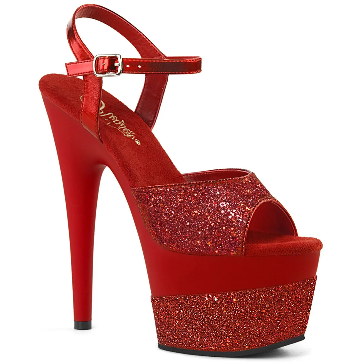 ADORE-709-2G Pleaser 7" Heel Red Glitter Pole Dancing Shoes
