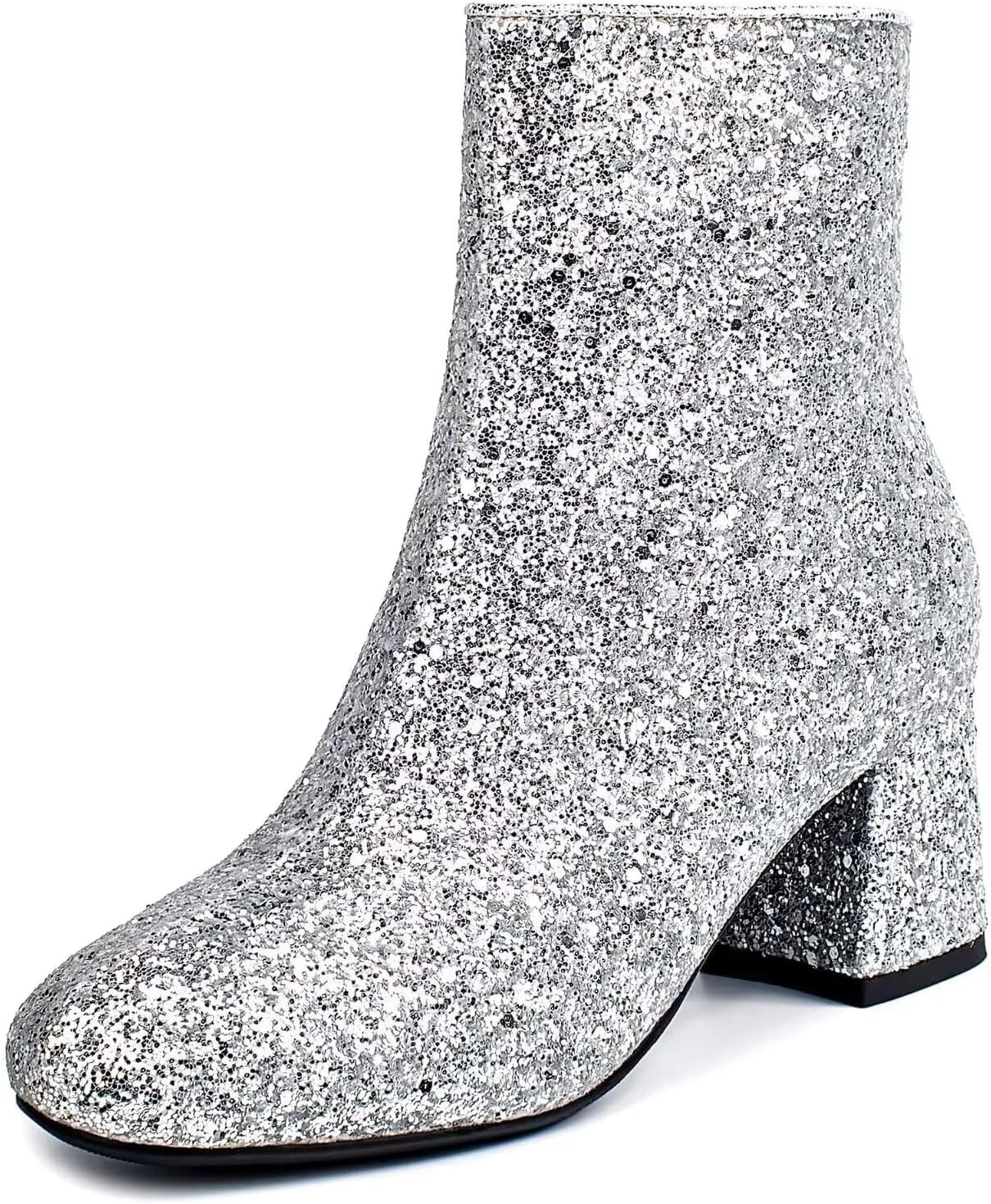 Agodor Women's Glitter Boots Sparkly High Heel Sequin Chunky Ankle Boots