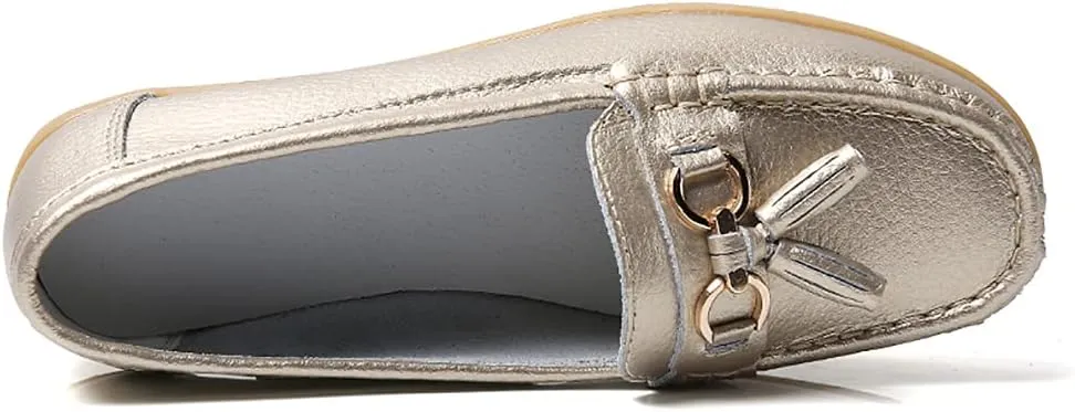 AIFLM Womens Leather Loafer Moccasin Slip on Driving Nurse Walking Working Shoes Non Slip Casual Shoes Light Antiskid Flat Soled Bowknot