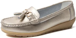 AIFLM Womens Leather Loafer Moccasin Slip on Driving Nurse Walking Working Shoes Non Slip Casual Shoes Light Antiskid Flat Soled Bowknot
