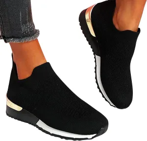 Air Cushion Slip-on Walking Shoes for Women,Orthopedic Diabetic Walking Shoes with Arch Support,Casual Breathable Knit Mesh Wedge Platform Sneaker Sandals