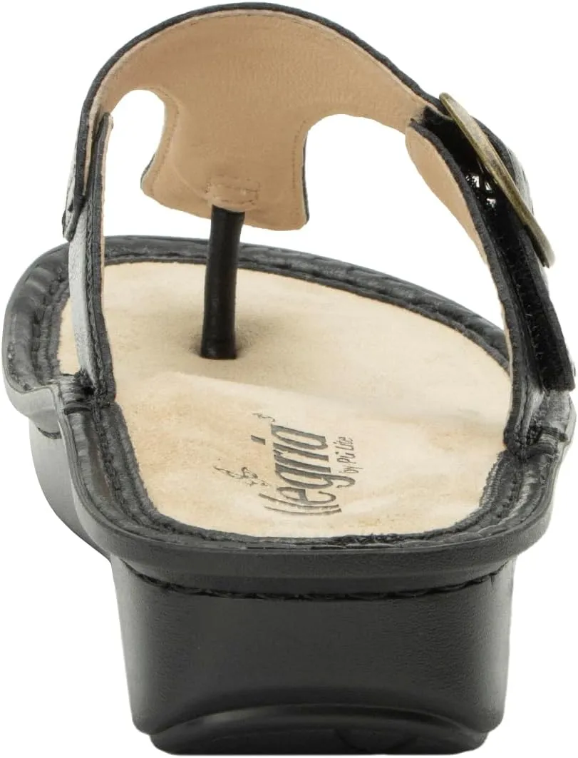 Alegria Women Vella - Timeless Comfort, Arch Support and Travel Style - Casual Flip Flop Slide for Everyday Elegance - Lightweight Leather Thong Sandal