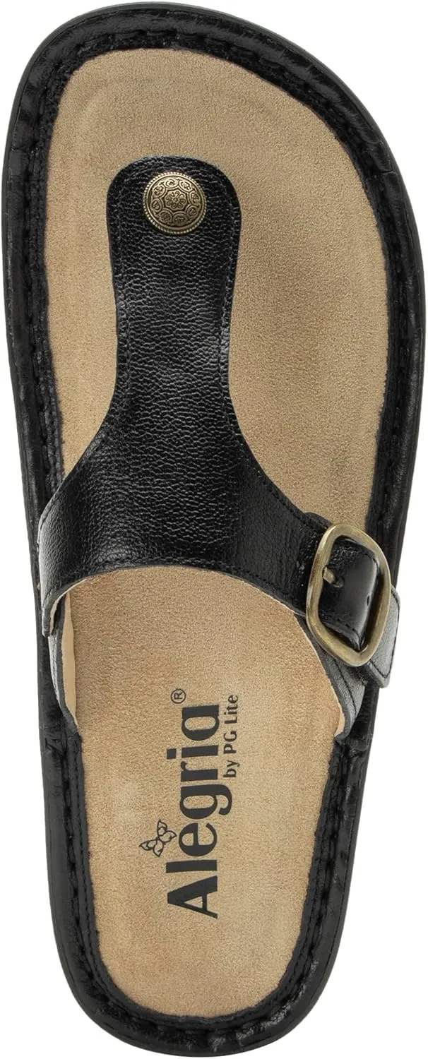 Alegria Women Vella - Timeless Comfort, Arch Support and Travel Style - Casual Flip Flop Slide for Everyday Elegance - Lightweight Leather Thong Sandal