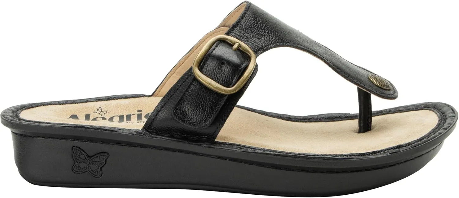 Alegria Women Vella - Timeless Comfort, Arch Support and Travel Style - Casual Flip Flop Slide for Everyday Elegance - Lightweight Leather Thong Sandal