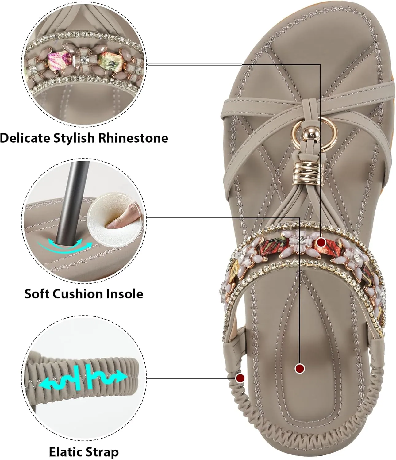 Alicegana Women's Sandals Dressy Flat: Summer Comfortable Shoes Bohemian Casual Beach Walking
