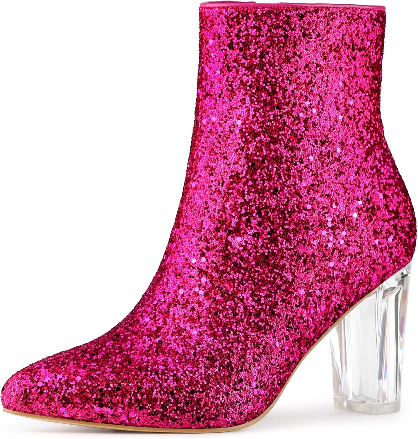 Allegra K Women's Clear Block Heel Glitter Ankle Boots