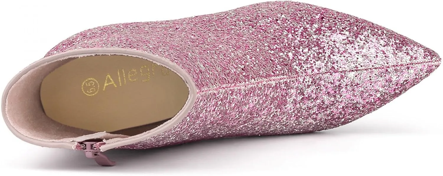 Allegra K Women's Clear Block Heel Glitter Ankle Boots