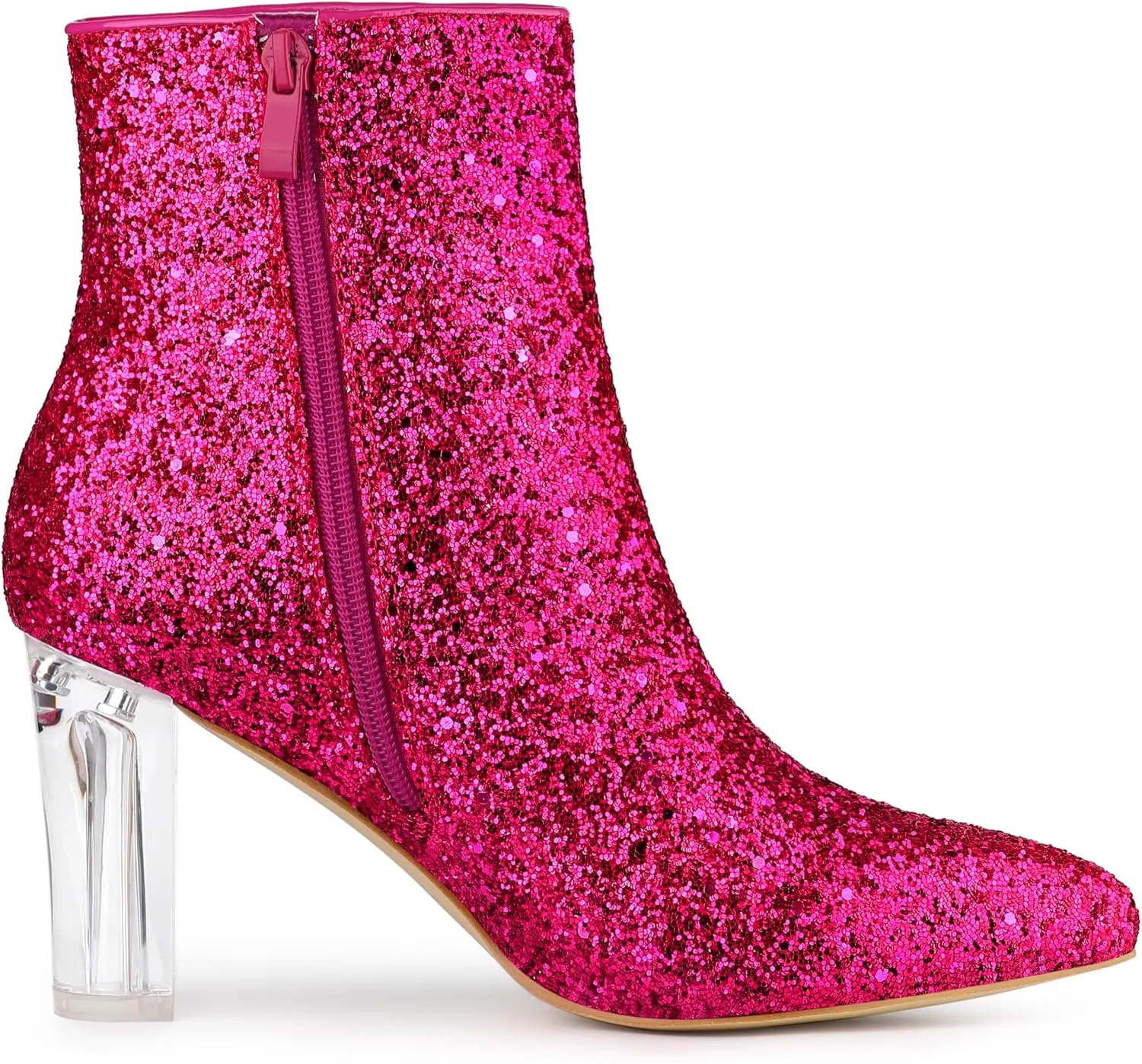 Allegra K Women's Clear Block Heel Glitter Ankle Boots