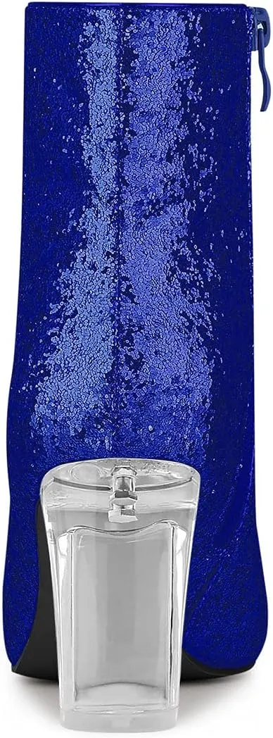 Allegra K Women's Clear Block Heel Glitter Ankle Boots
