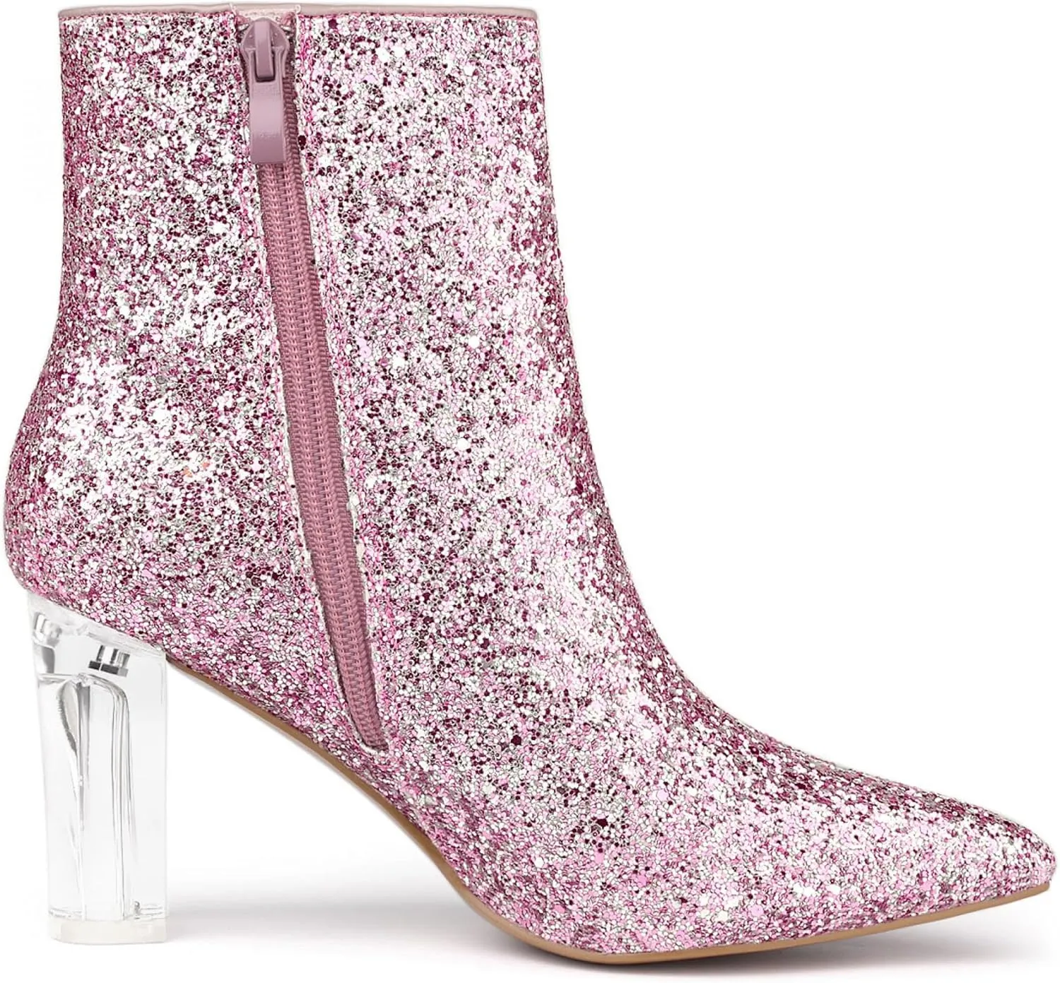 Allegra K Women's Clear Block Heel Glitter Ankle Boots