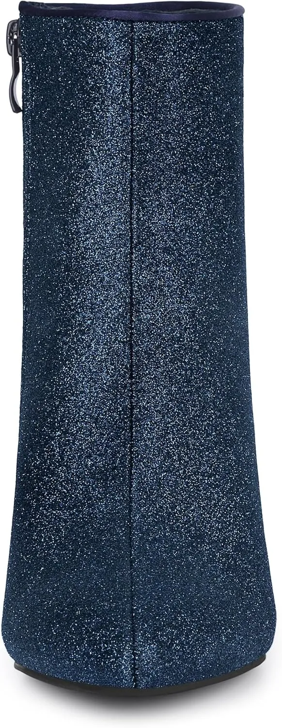 Allegra K Women's Clear Block Heel Glitter Ankle Boots