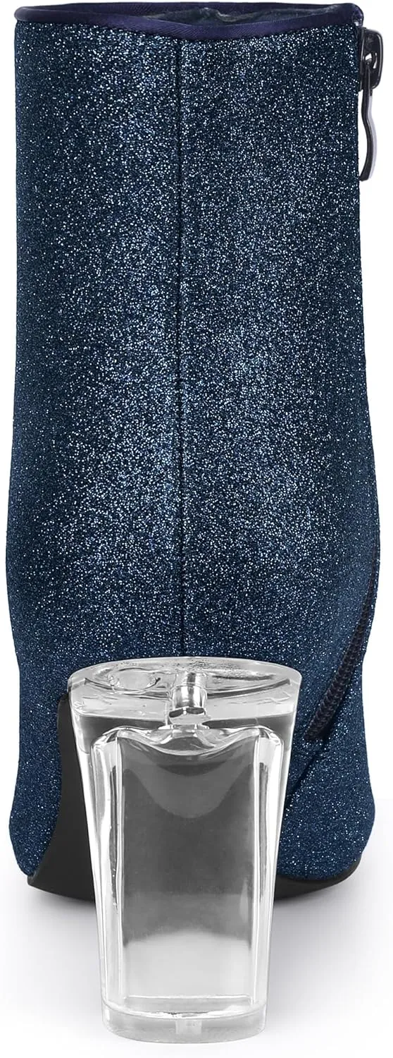 Allegra K Women's Clear Block Heel Glitter Ankle Boots