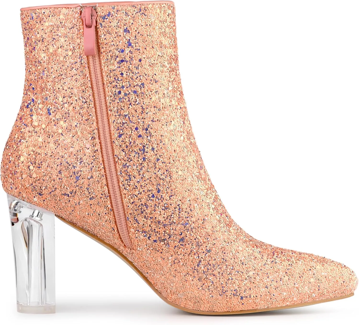 Allegra K Women's Clear Block Heel Glitter Ankle Boots