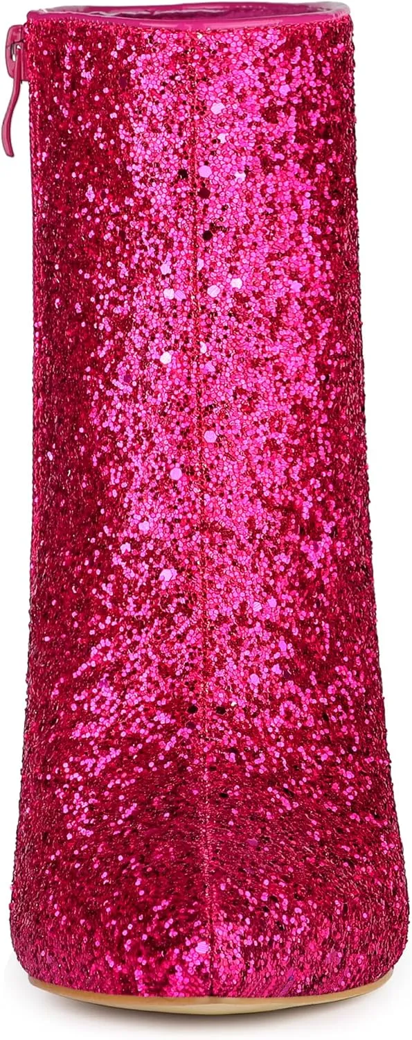 Allegra K Women's Clear Block Heel Glitter Ankle Boots